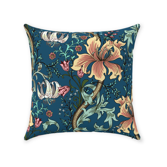 William Morris Cotton Pillows Enchanted Golden Lily Midnight Blue