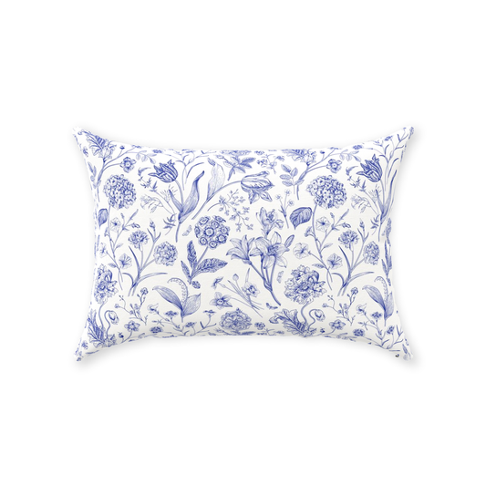 Wildflower Toile Cotton Pillows Blue White