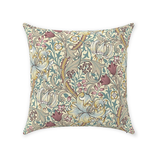 Golden Lily Cotton Throw Pillow William Morris Dusky Plum