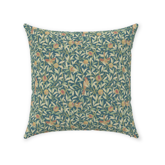 Bird and Pomegranate Cotton Throw Pillows William Morris Blue Mint