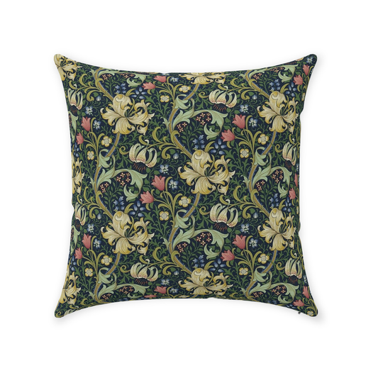 Golden Lily Cotton Throw Pillows William Morris Midnight Green