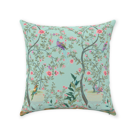 Chinoiserie Cotton Pillows Duck Egg Floral Garden