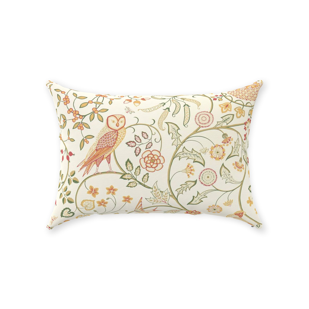 Newill Owl Cotton Throw Pillows William Morris Ivory Sage