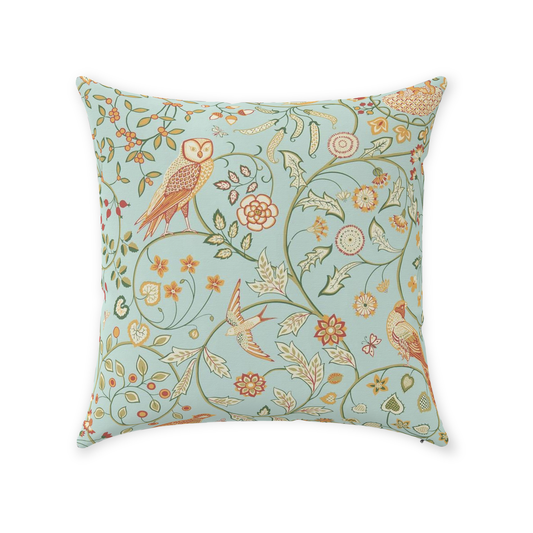 Newill Owl Cotton Throw Pillows William Morris Blue Peppermint Russet