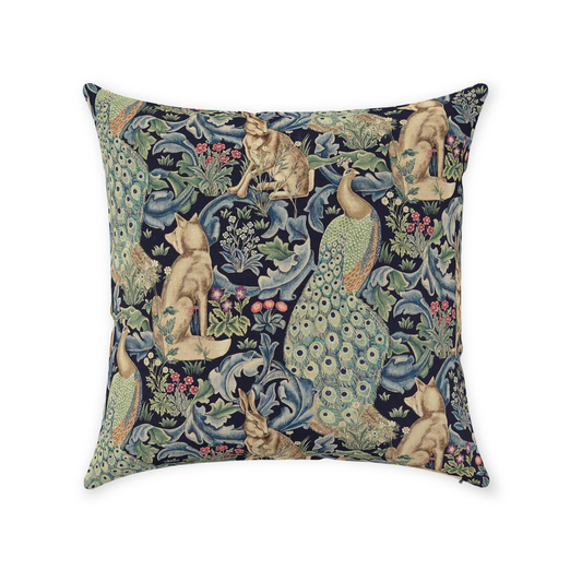 Forest Cotton Throw Pillows William Morris Indigo Blue