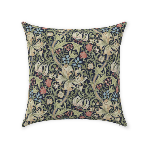 Golden Lily Cotton Throw Pillows William Morris Black Green