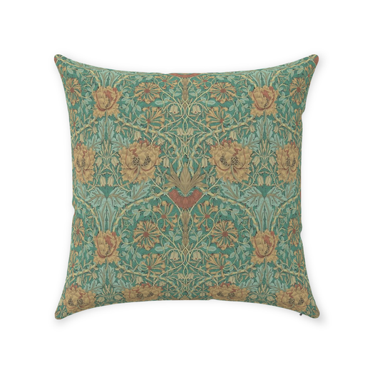 Honeysuckle & Tulip William Morris Cotton Pillows Emerald Russet