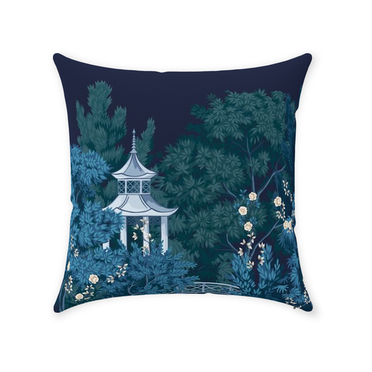 Japanese Pagoda Cotton Pillows Midnight Blue
