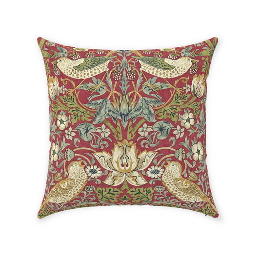 Strawberry Thief Cotton Throw Pillows William Morris Red