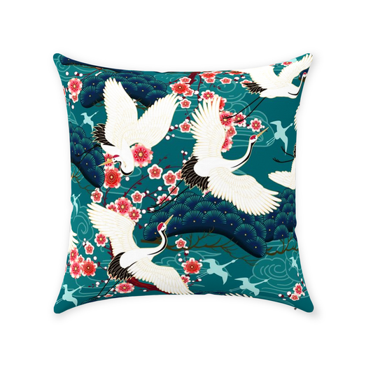 Japanese Cotton Pillows Teal Blossom Cranes