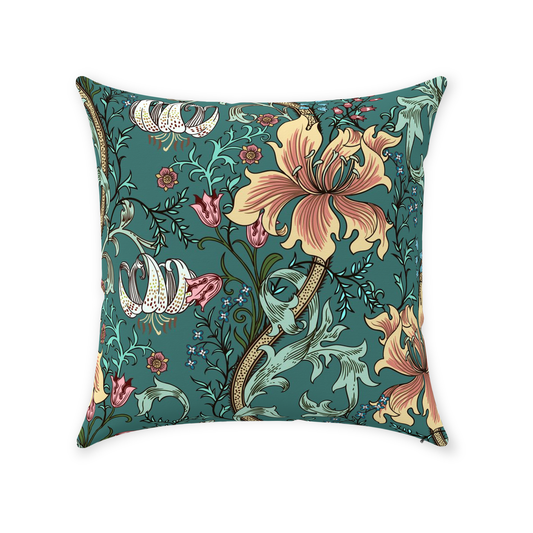 William Morris Cotton Pillows Enchanted Golden Lily Forest Teal
