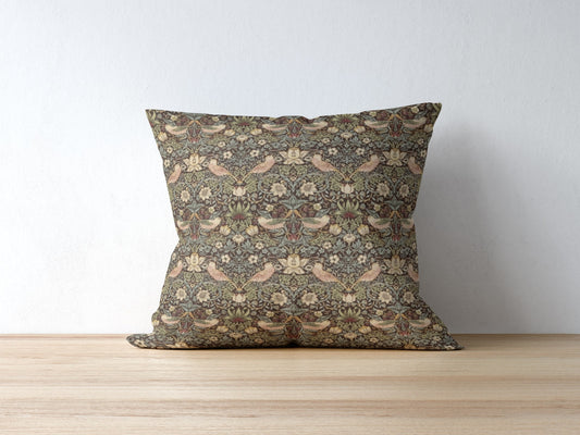 Strawberry Thief Cotton Throw Pillows William Morris Dark Brown