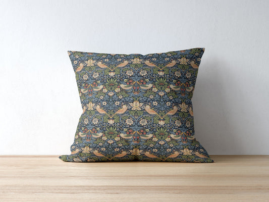 Strawberry Thief Cotton Throw Pillows William Morris Indigo Blue