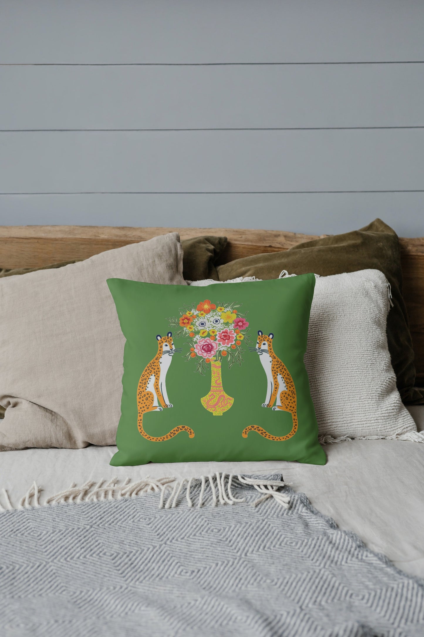 Asiatic Outdoor Pillows Chinoiserie Green Chinese Cheetah