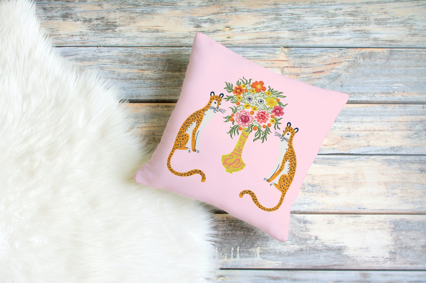 Asiatic Outdoor Pillows Chinoiserie Baby Pink Chinese Cheetah