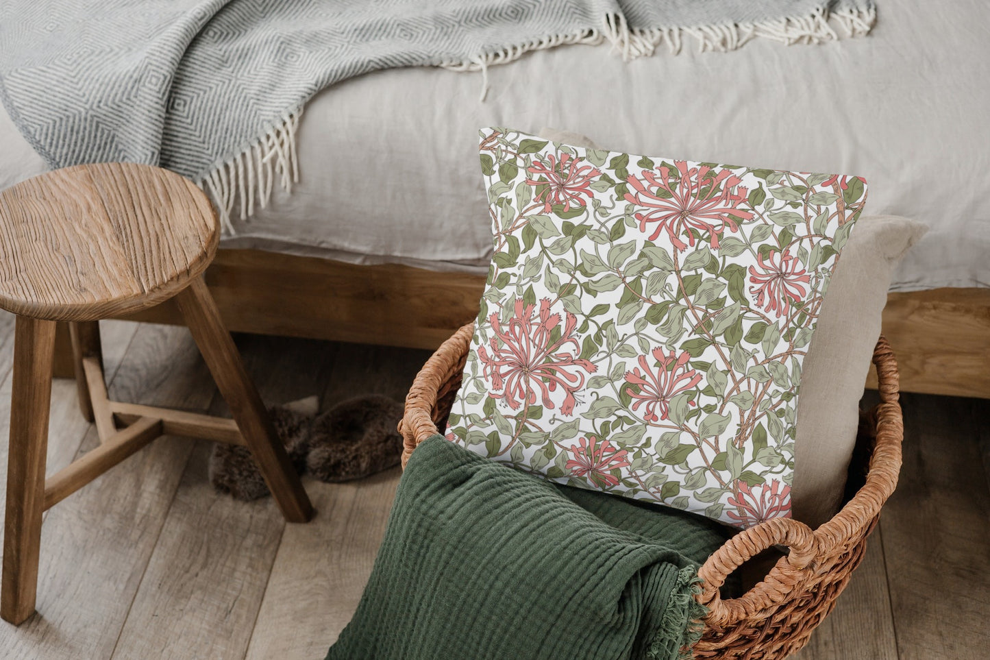 Honeysuckle Cotton Throw Pillows William Morris Pink Green