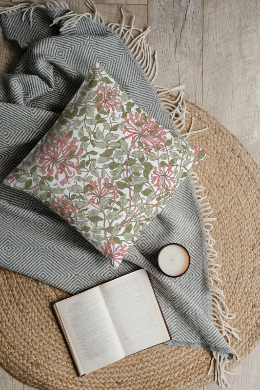 Honeysuckle Cotton Throw Pillows William Morris Pink Green