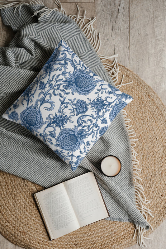 Chateau Chintz Outdoor Pillows Baroque Blue