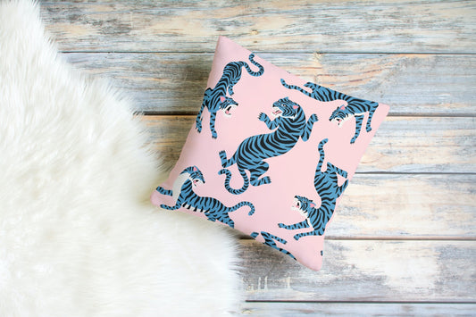 Wild Tiger Outdoor Pillows Pink Jungle