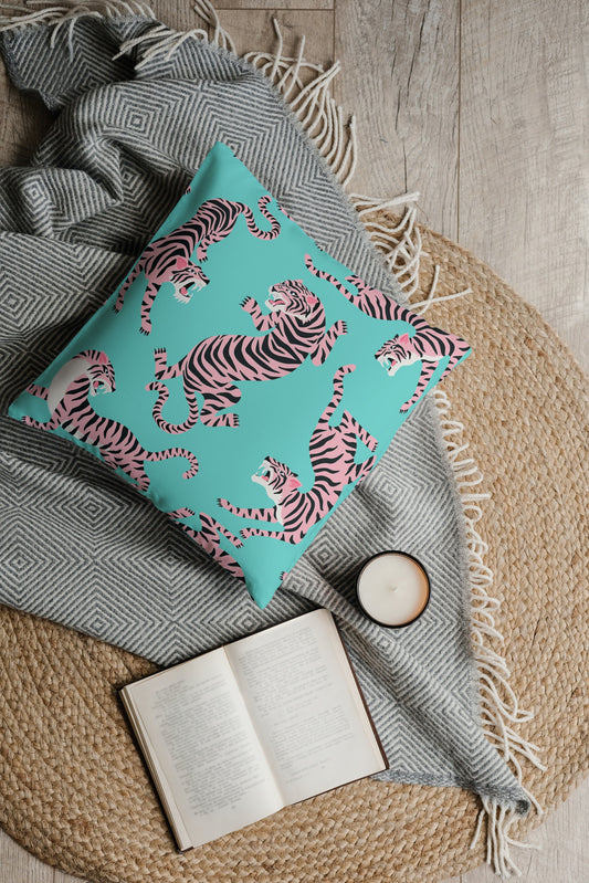 Wild Tiger Outdoor Pillows Mint Turquoise