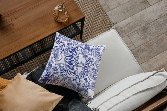 Wild Tiger Outdoor Pillows Blue & White
