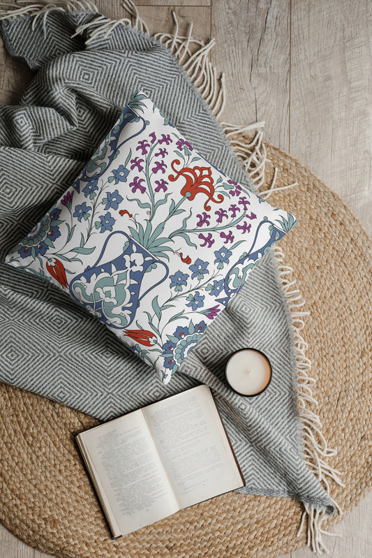 Topkapi Ottoman Outdoor Pillows Sage Blue Red & White