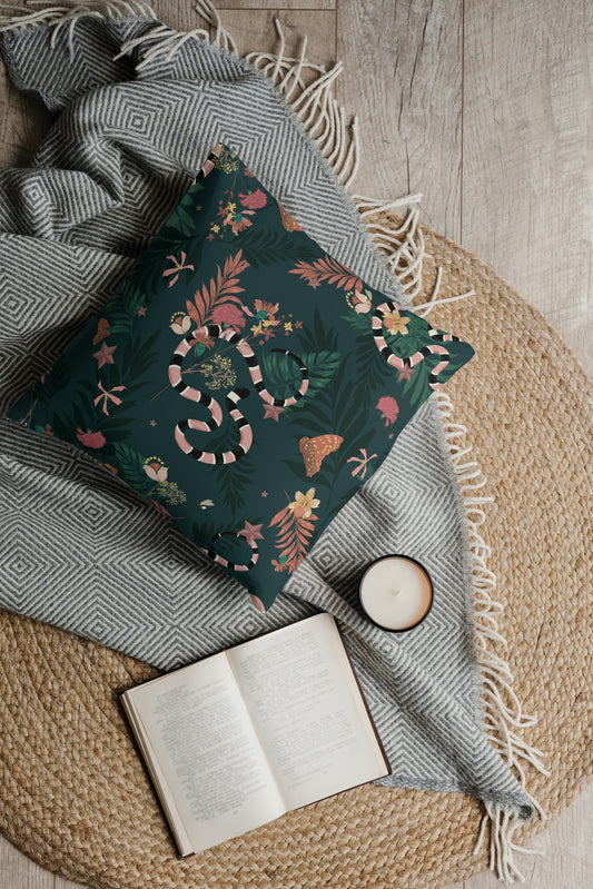 Snake Jungle Outdoor Pillows Green Pink