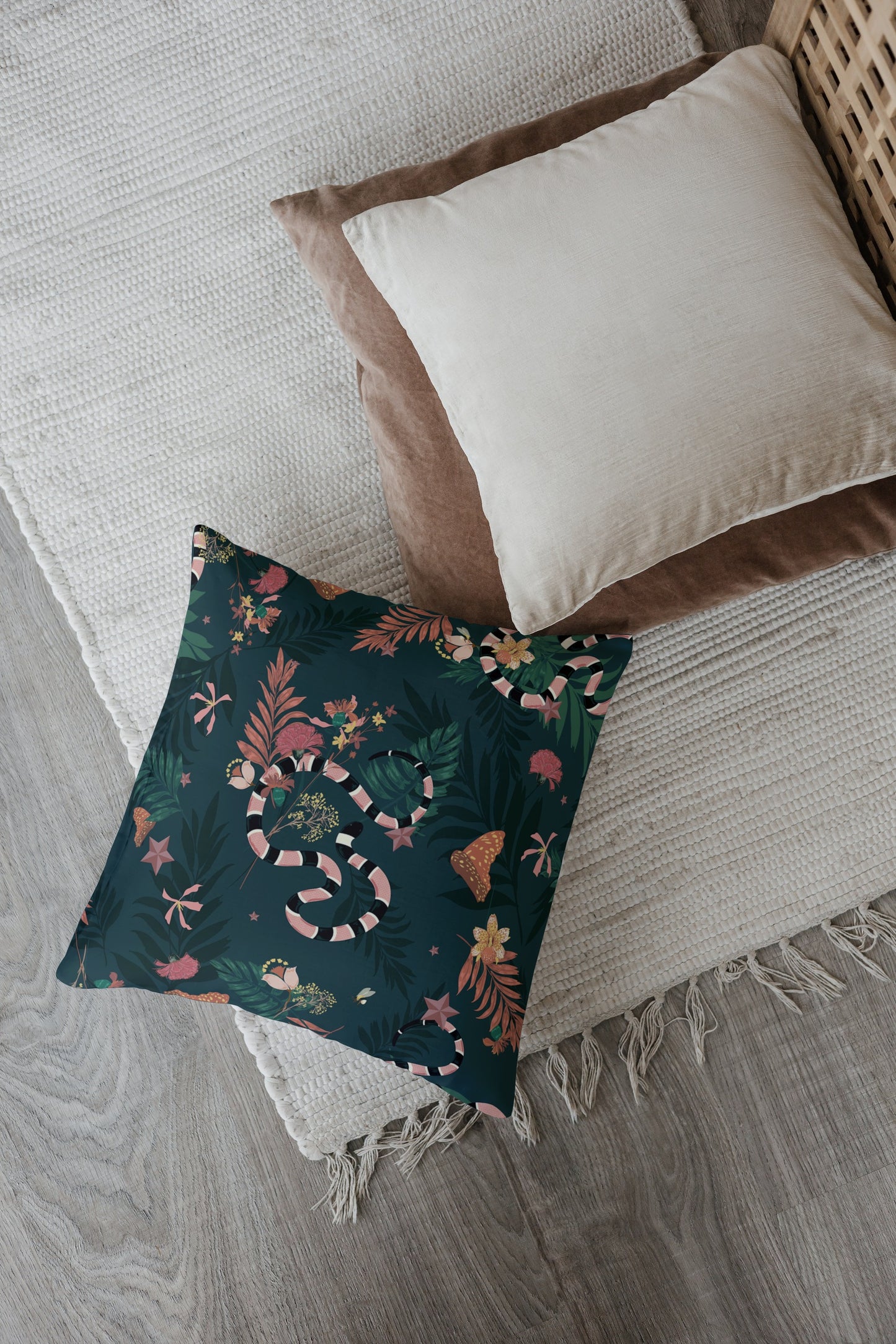 Snake Jungle Outdoor Pillows Green Pink