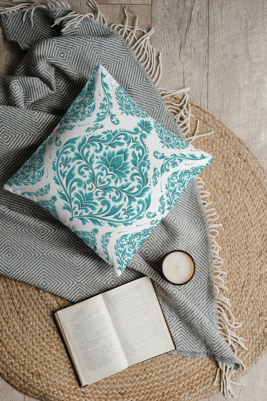 Cordoba Outdoor Pillows Turquoise Green & White