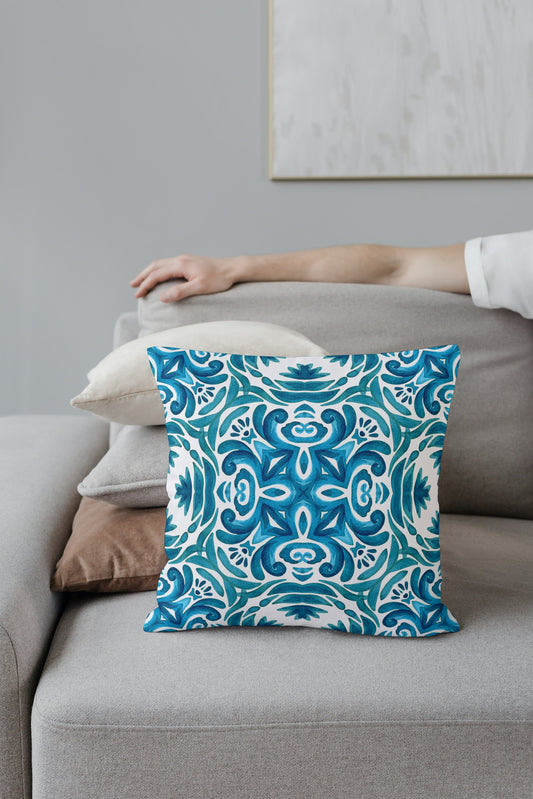 Sagres Outdoor Pillows Aqua Blue Green & White