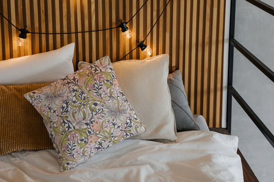 Golden Lily Cotton Throw Pillows William Morris Pastel Pink