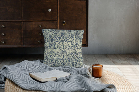 Brer Rabbit Outdoor Pillow William Morris Blue Indigo Vellum