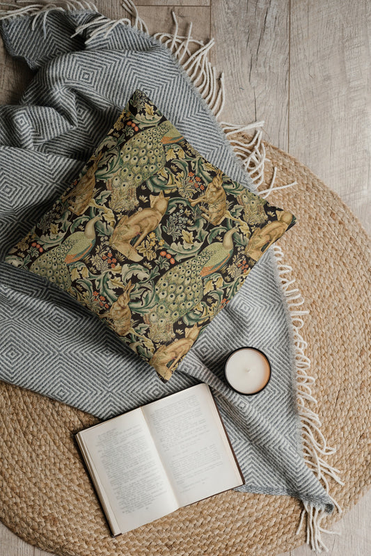 Forest Outdoor Pillow William Morris Charcoal Black
