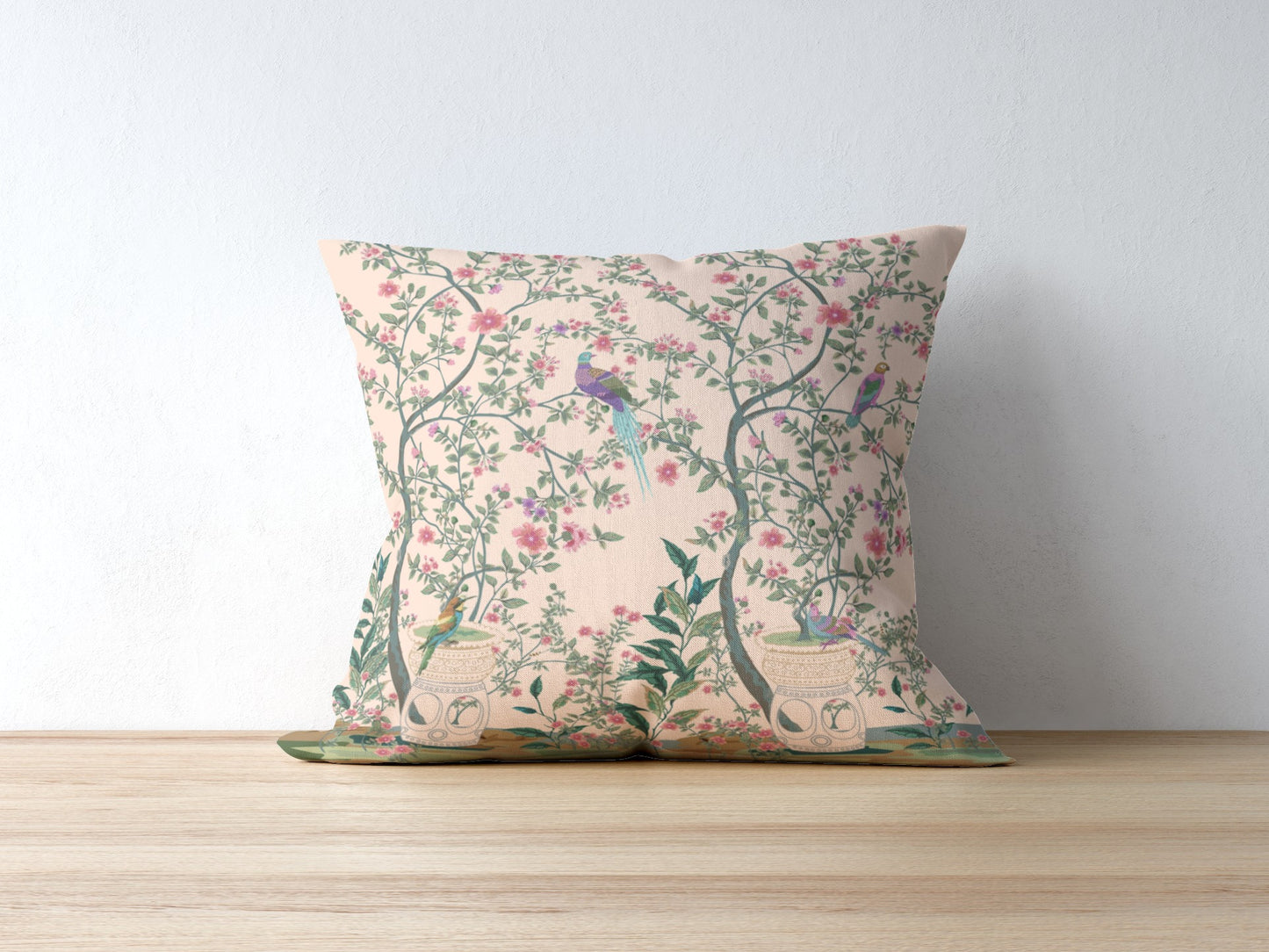 Chinoiserie Cotton Pillows Peach Blush Garden