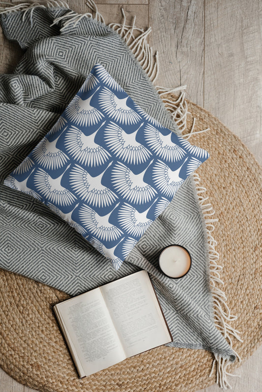 Japanese Crane Cotton Pillows Blue & White