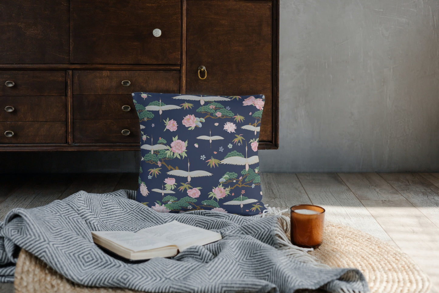 Tropical Japanese Cotton Pillows Blue & Pink