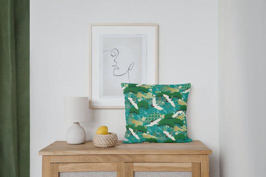 Japanese Cotton Pillows Turquoise Herons