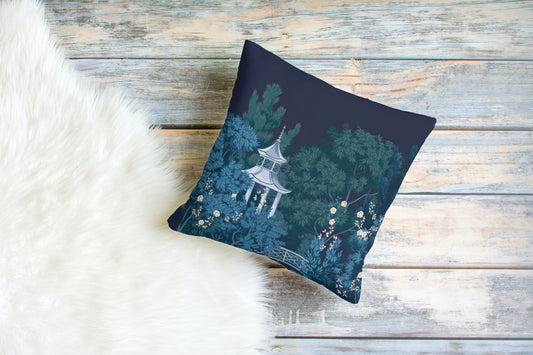 Japanese Pagoda Cotton Pillows Midnight Blue