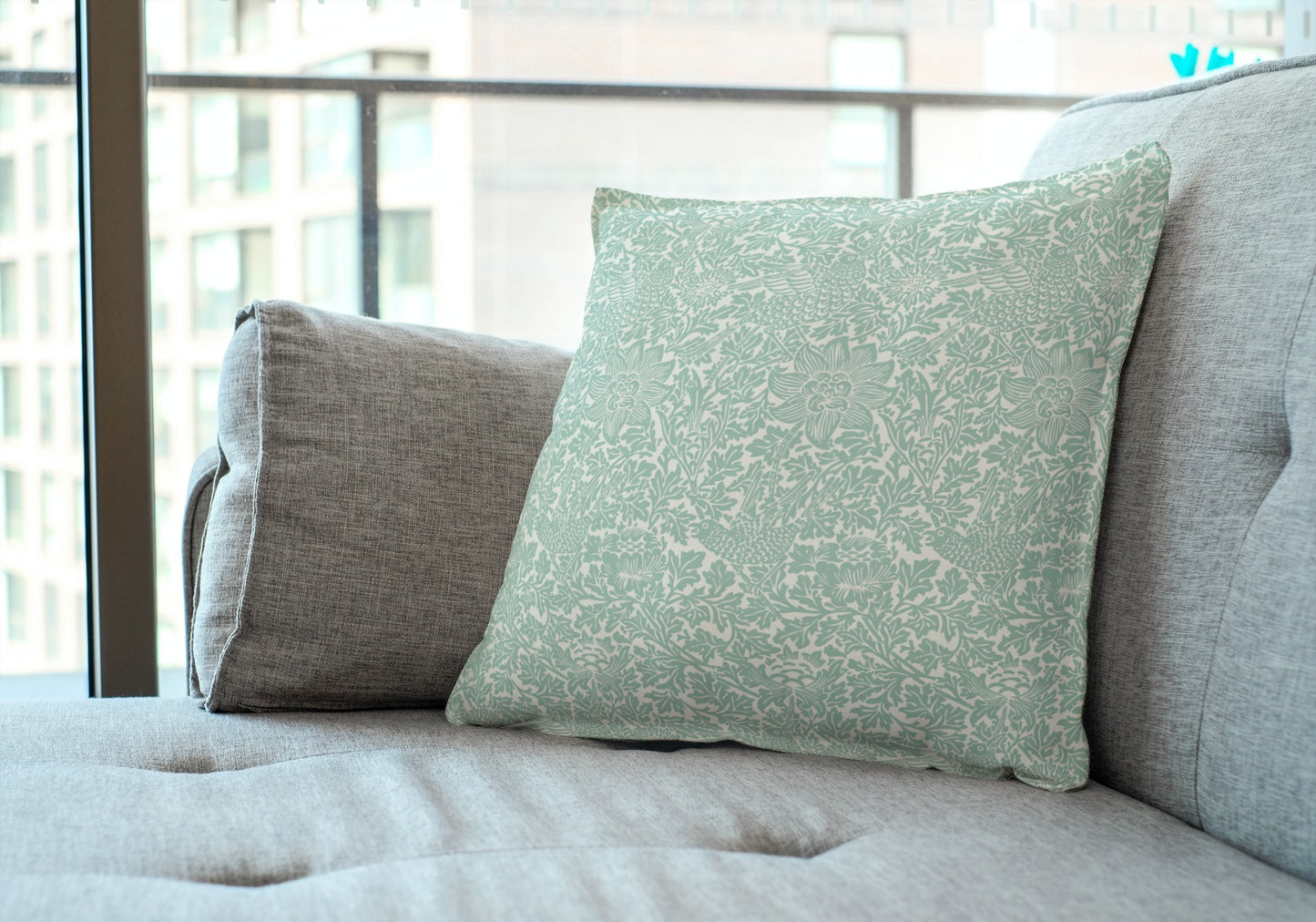 William Morris Cotton Pillows Mint Aqua Bird & Anemone