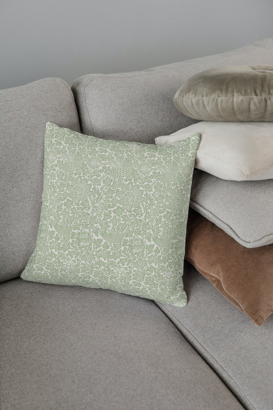 William Morris Cotton Pillows Sage Green Bird & Anemone