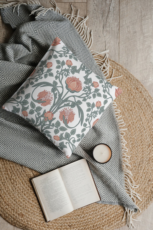 William Morris Cotton Pillows Sage Peach Art Nouveau