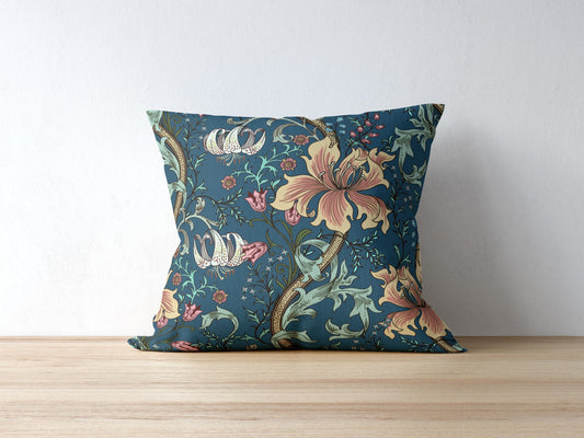 William Morris Cotton Pillows Enchanted Golden Lily Midnight Blue