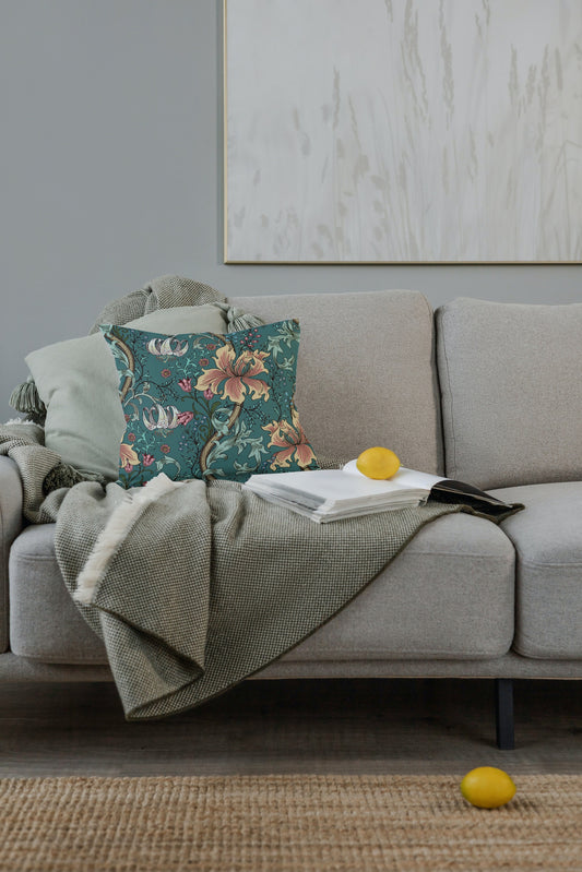 William Morris Cotton Pillows Enchanted Golden Lily Forest Teal