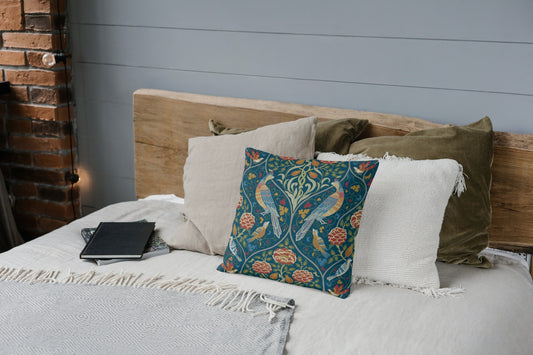 Seasons by May Cotton Throw Pillows William Morris Indigo Blue