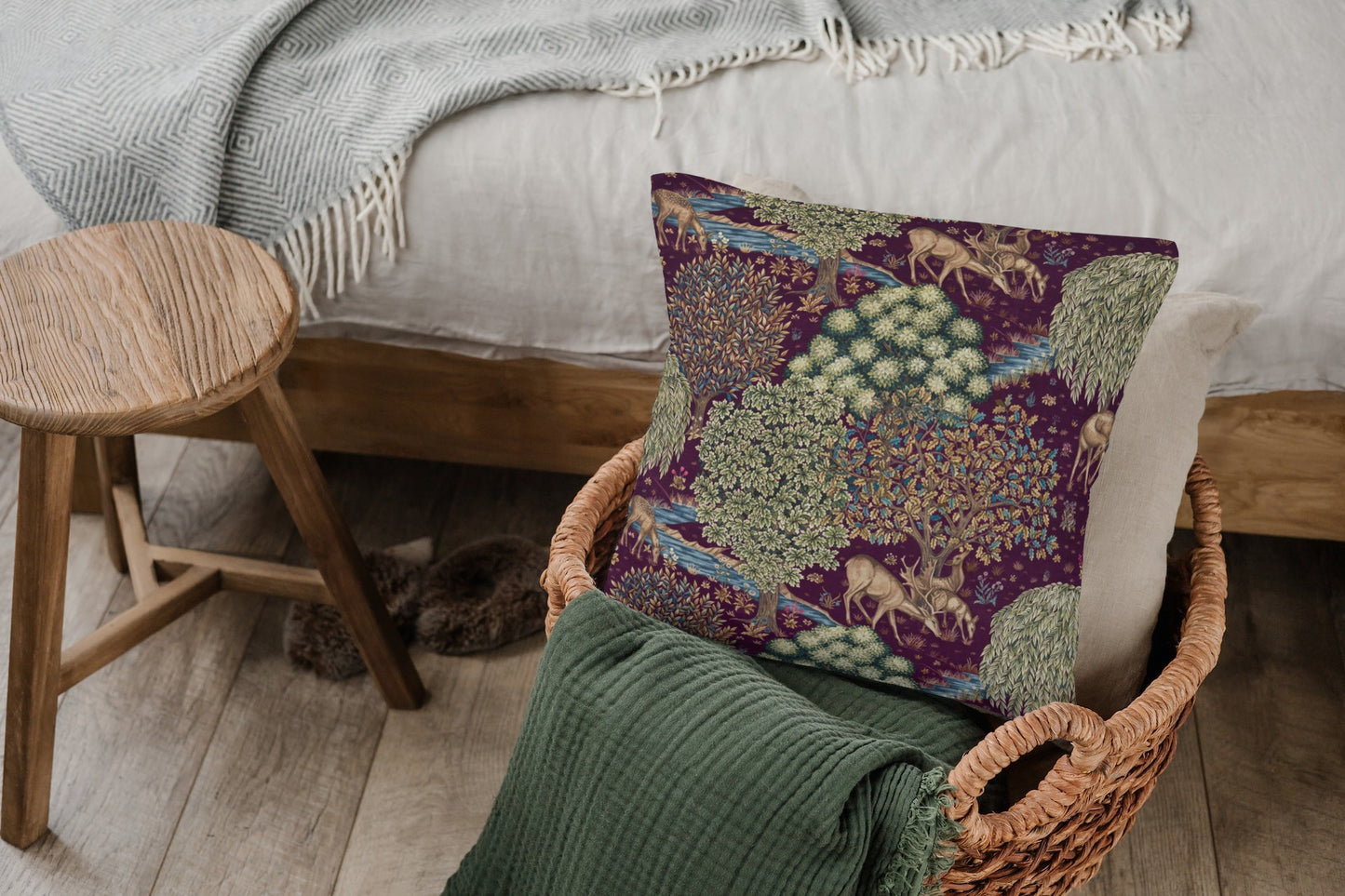 The Brook Cotton Throw Pillows William Morris Wine Red