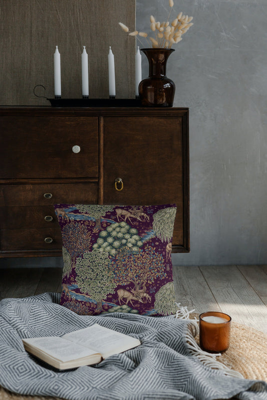 The Brook Cotton Throw Pillows William Morris Wine Red