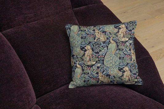 Forest Cotton Throw Pillows William Morris Indigo Blue