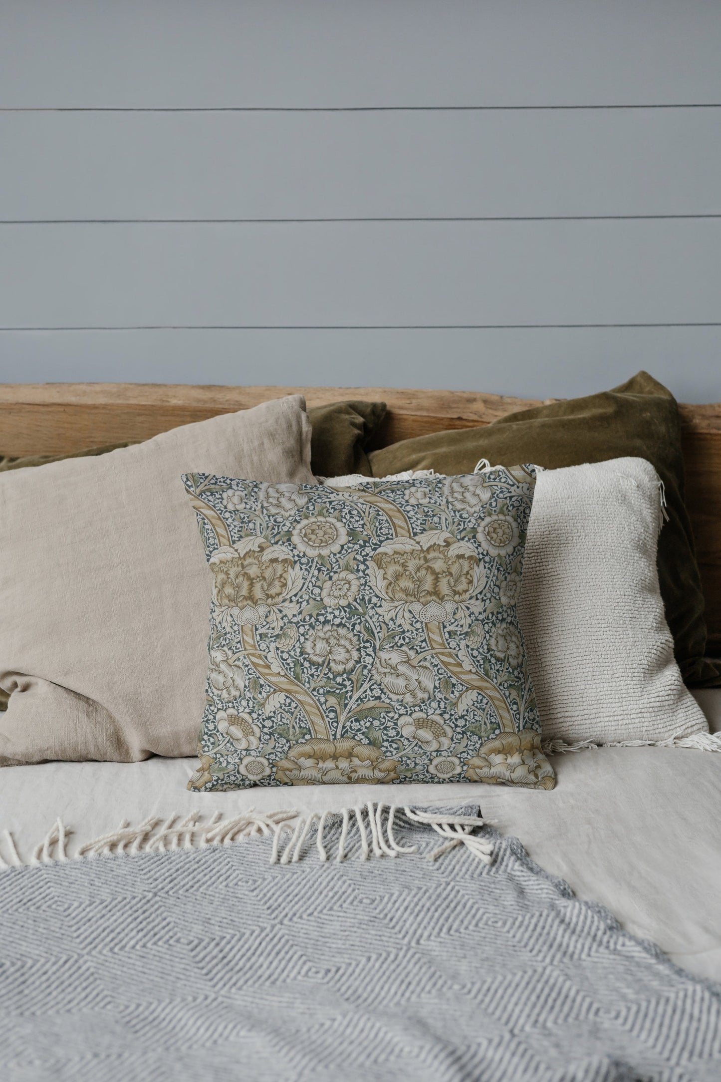 Wandle Cotton Throw Pillows William Morris Forest Mustard