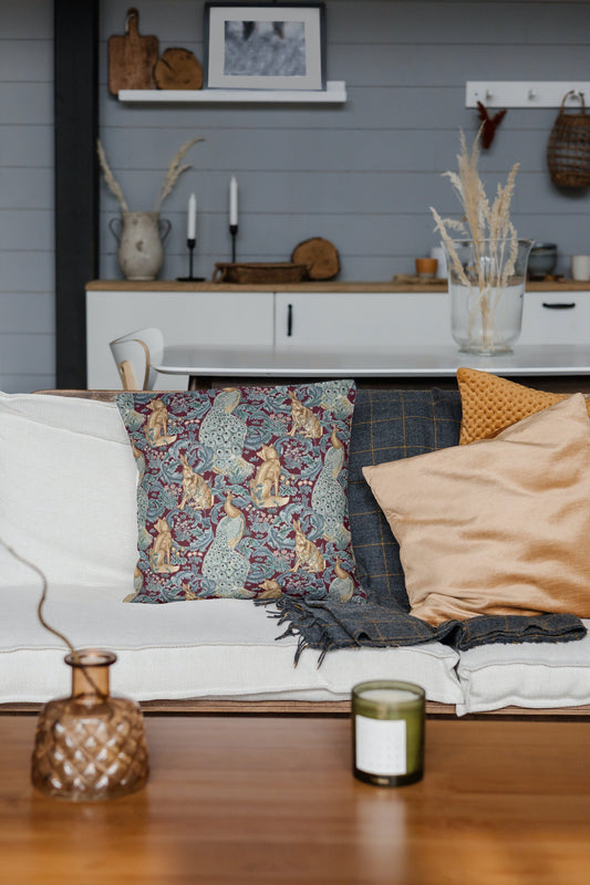 Forest Cotton Throw Pillows William Morris Plum