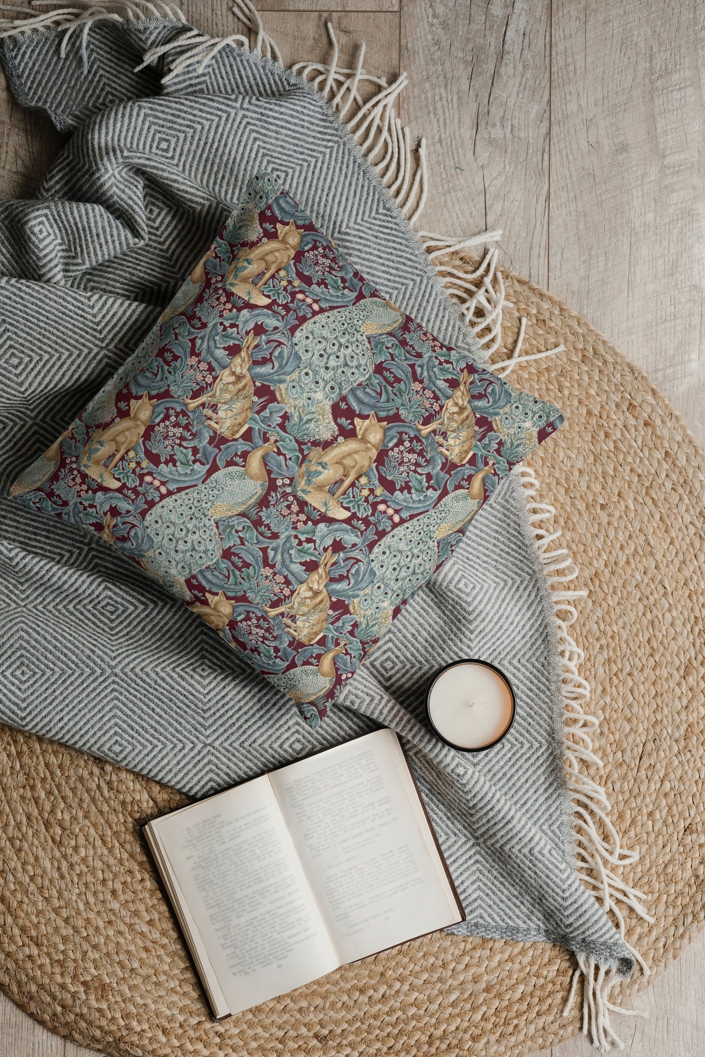 Forest Cotton Throw Pillows William Morris Plum